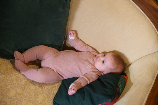 Contrast Seams Babygrow Beige