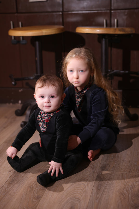 Black and Floral Babygrow