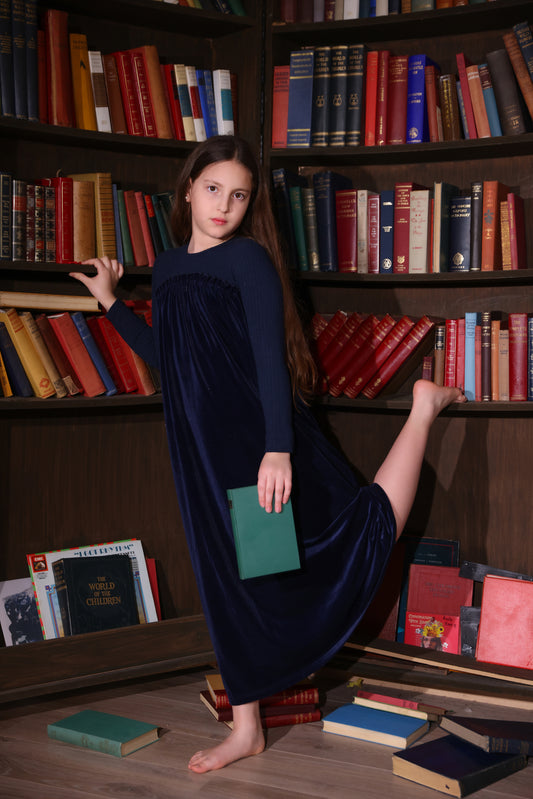 Navy Ribbed Robe Girls